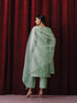 3 Pc Suit - Sage Green Cotton Silk Embroidered Kurta with Cotton Pant and Chanderi Embroidered Dupatta
